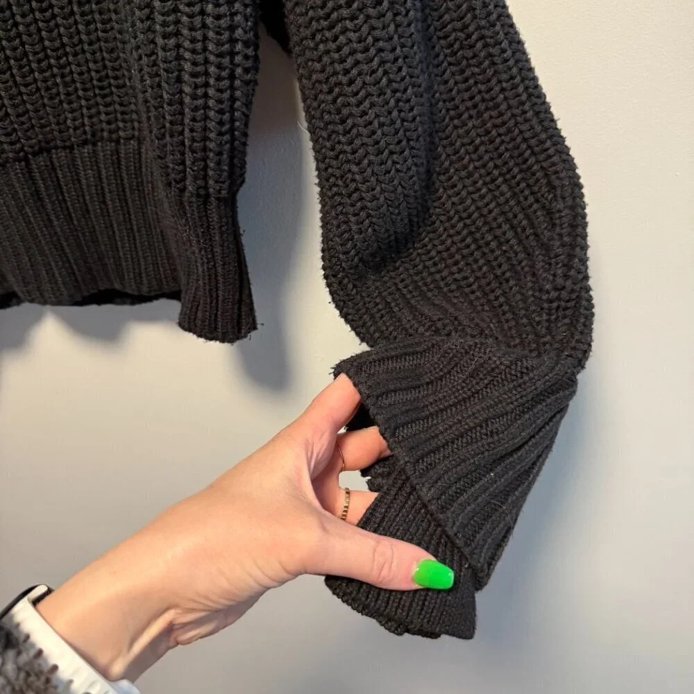 Athleta Women's Black Fisherman Ribbed Cotton Blend Large - Picture 3 of 6